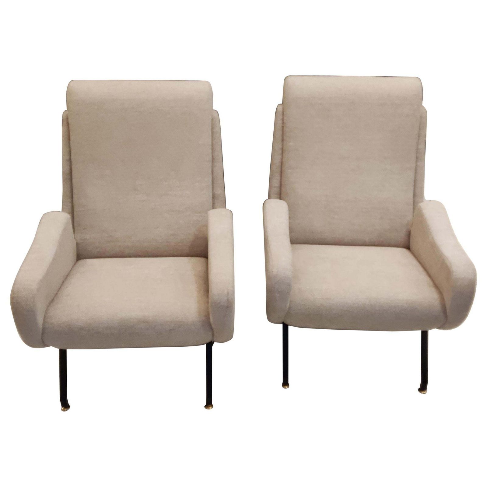 Pair Of Italian Armchairs With Black Metal Feet