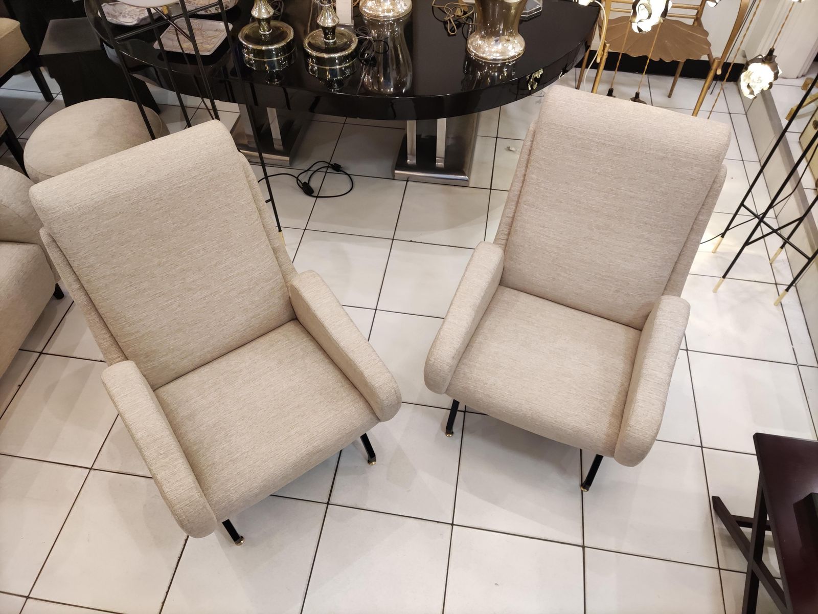 Pair Of Italian Armchairs With Black Metal Feet photo buy