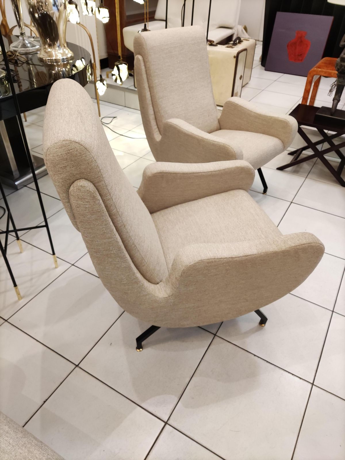 Furniture Pair Of Italian Armchairs With Black Metal Feet photo