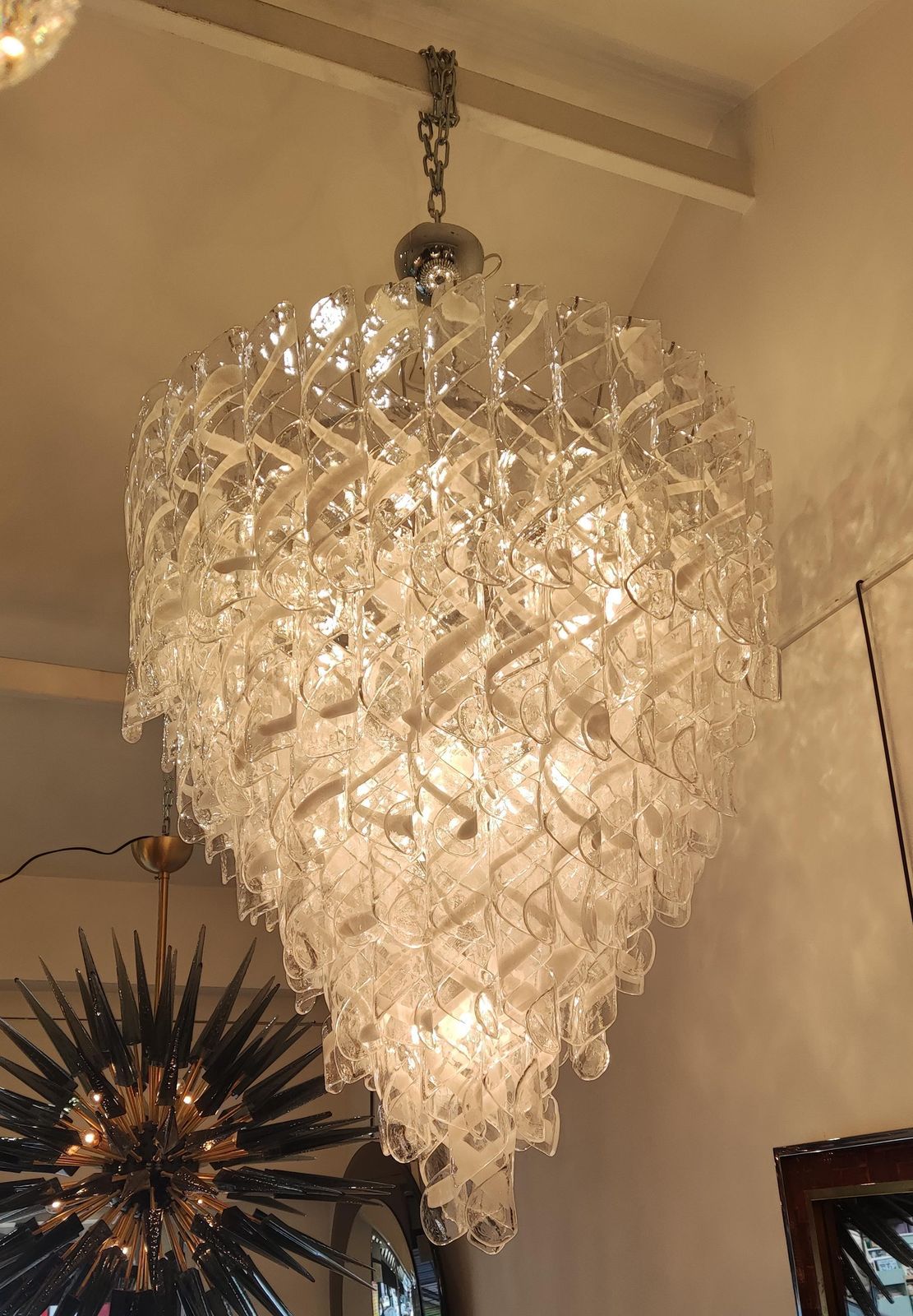 Murano Glass Chandelier Chrome And Glass Pendants photo for sale