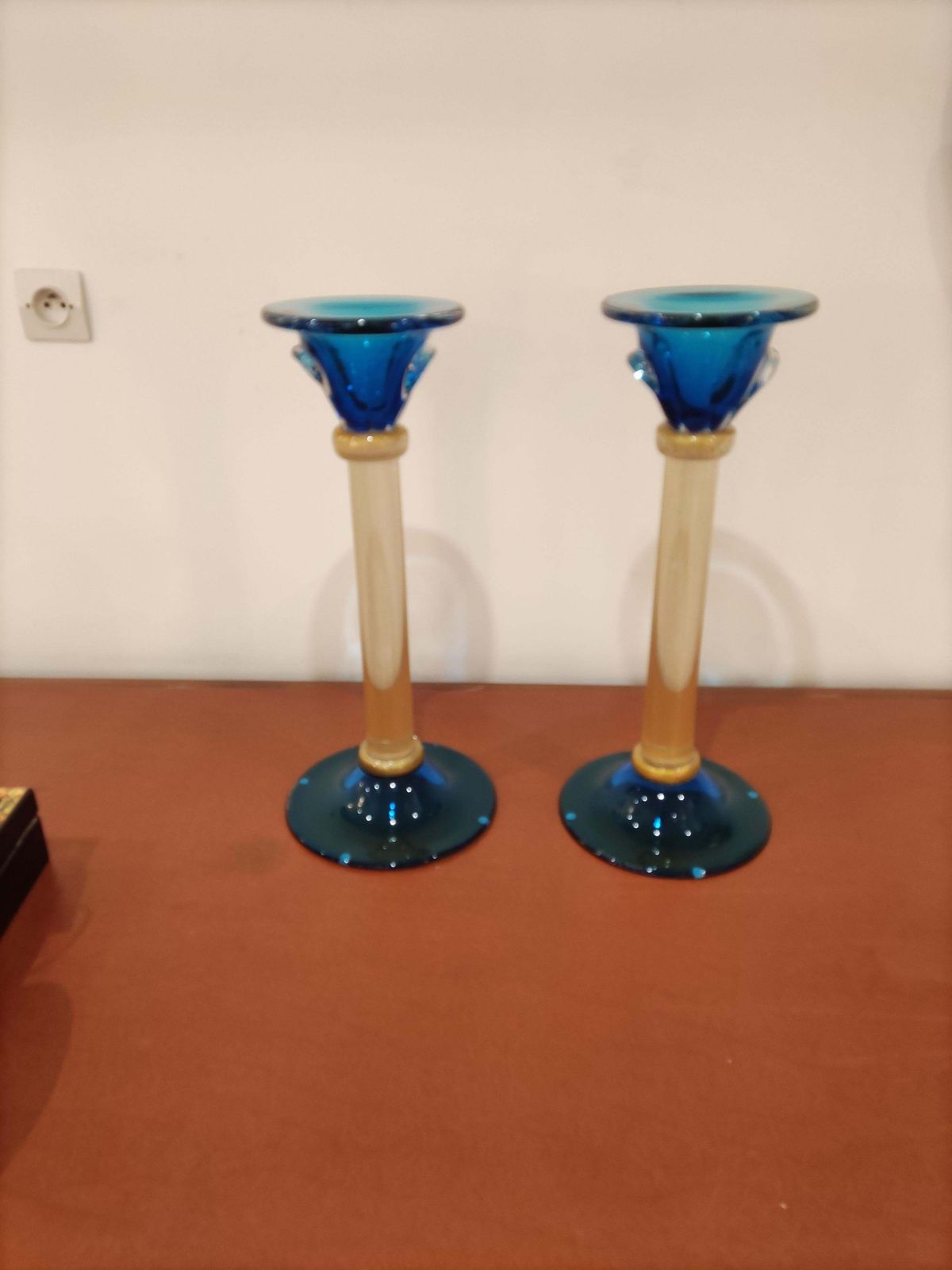 Murano Glass Pair Of Candlesticks By Alberto Donà photo vintage