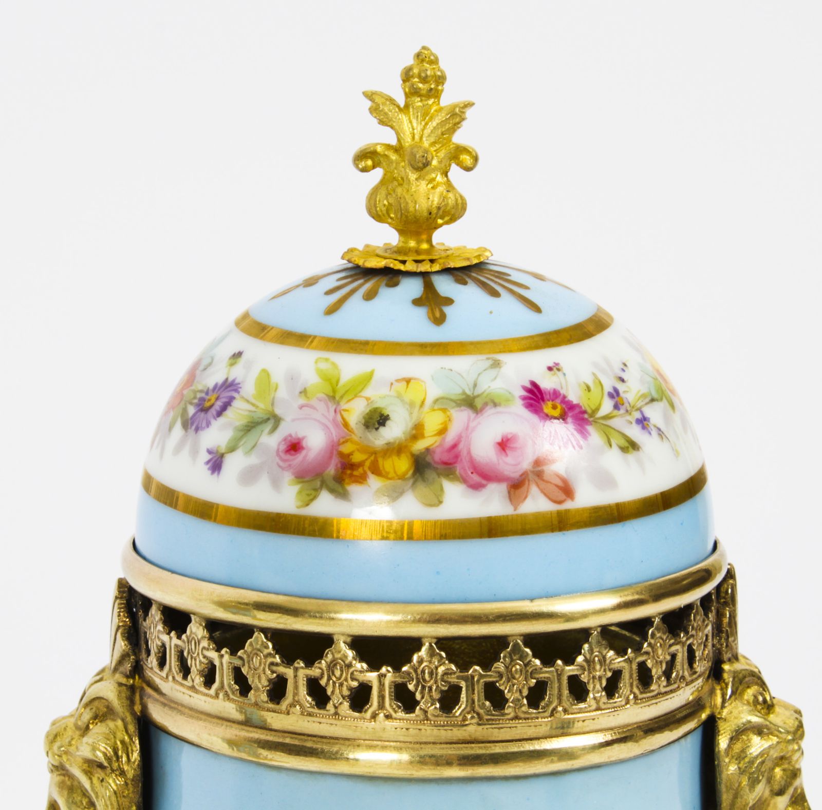 1650.0 Antique Pair French Duck Egg Bleu Sevres Urns 19th C photo