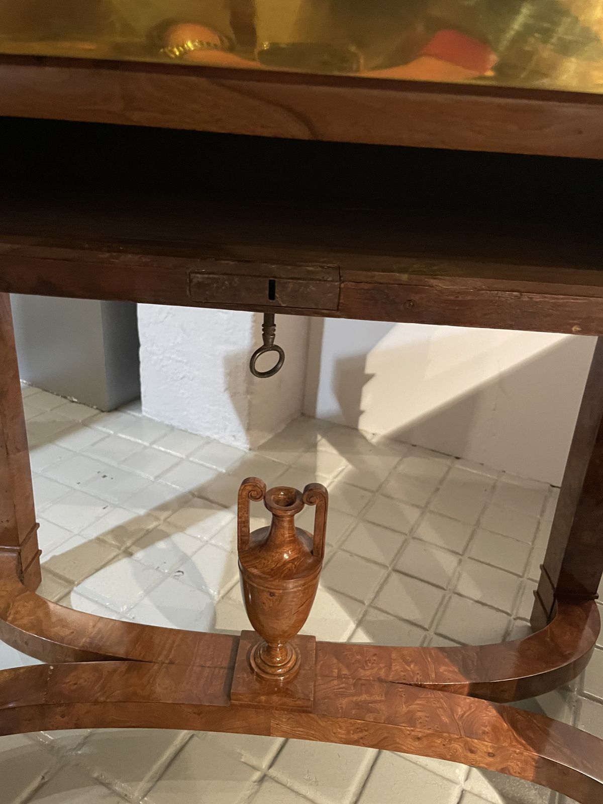 photo furniture Russian Center Table In Elm Root Topped With Porphyry And Bronze. Circa 1830