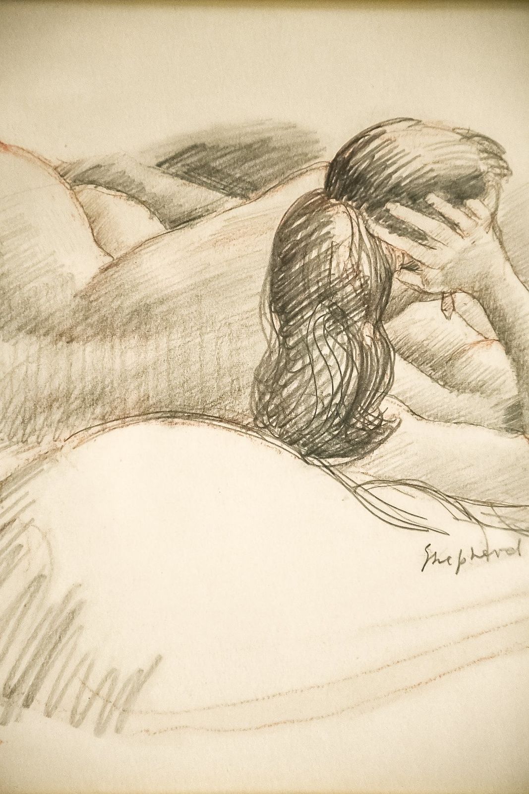 Reclined Nude By Toby Horne Shepherd, Original Framed Pencil Drawing photo 160.0