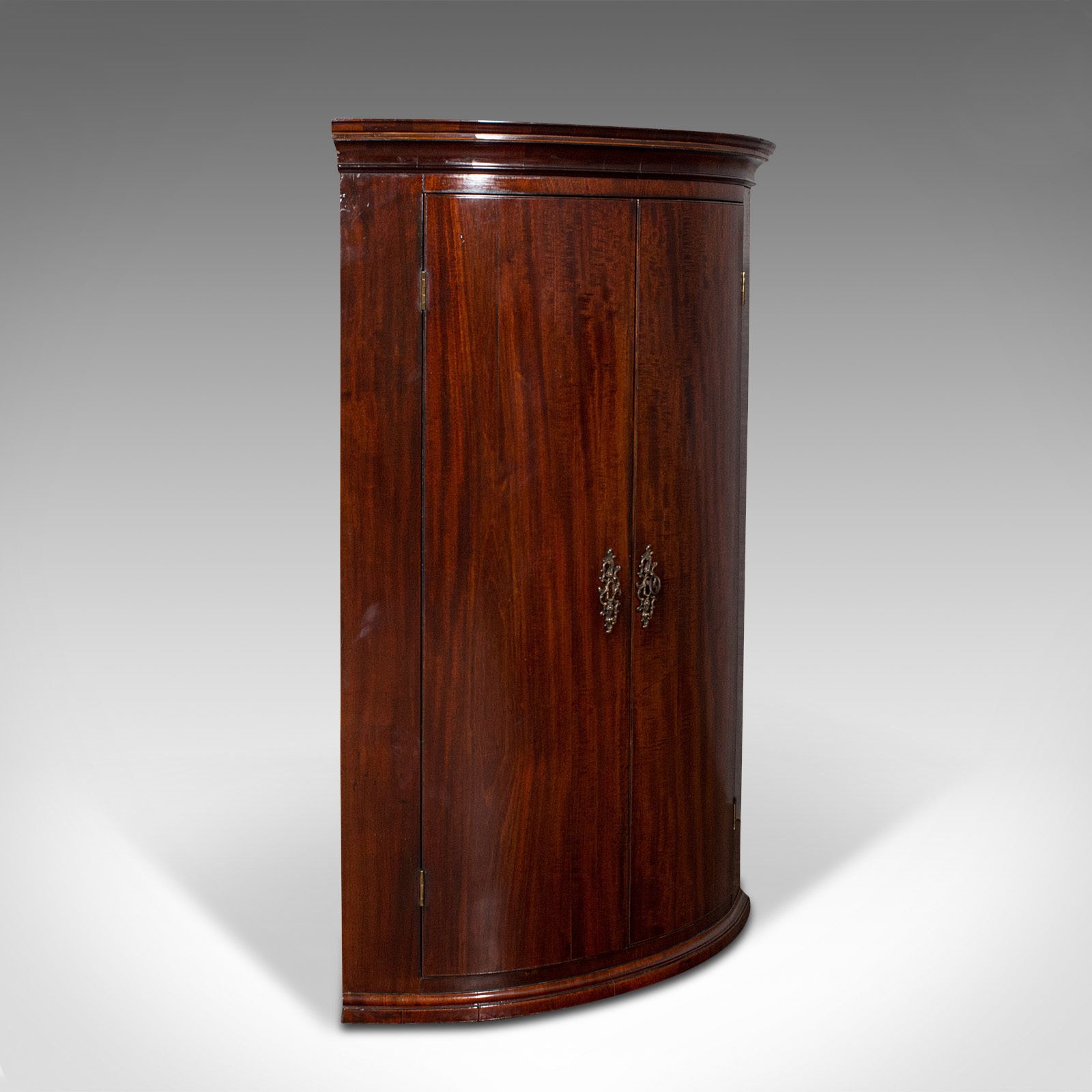 Antique Corner Cabinet, English, Bow Front, Hanging, C.1780