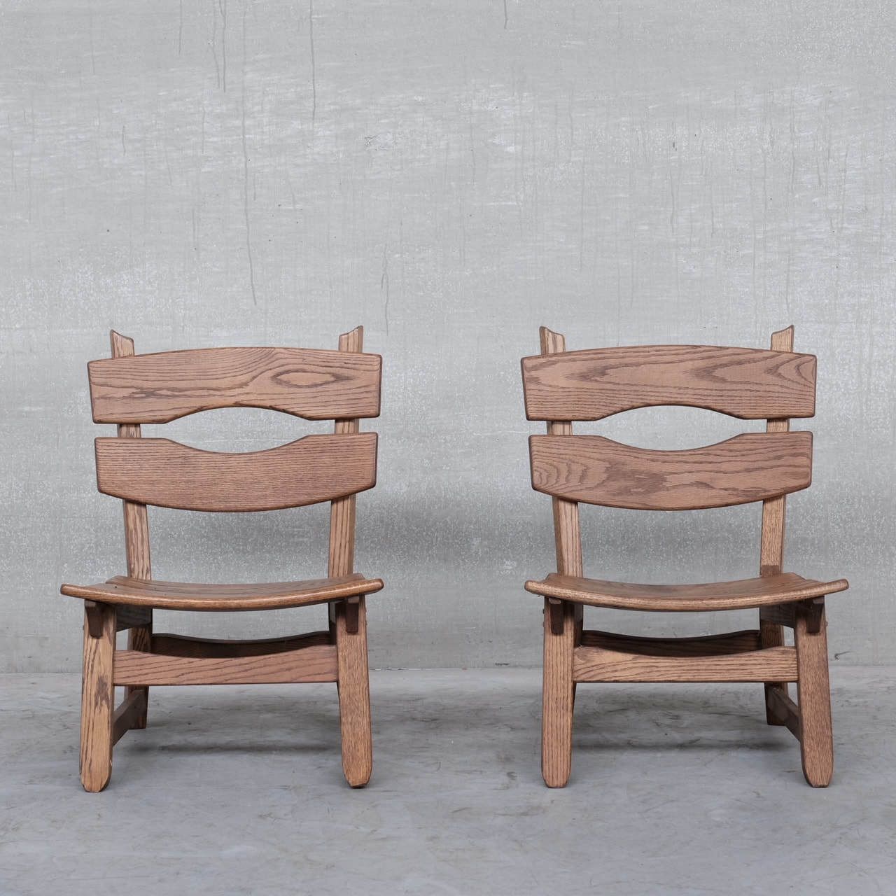 Furniture Brutalist Mid Century Low Wooden Lounge Chairs (7) photo