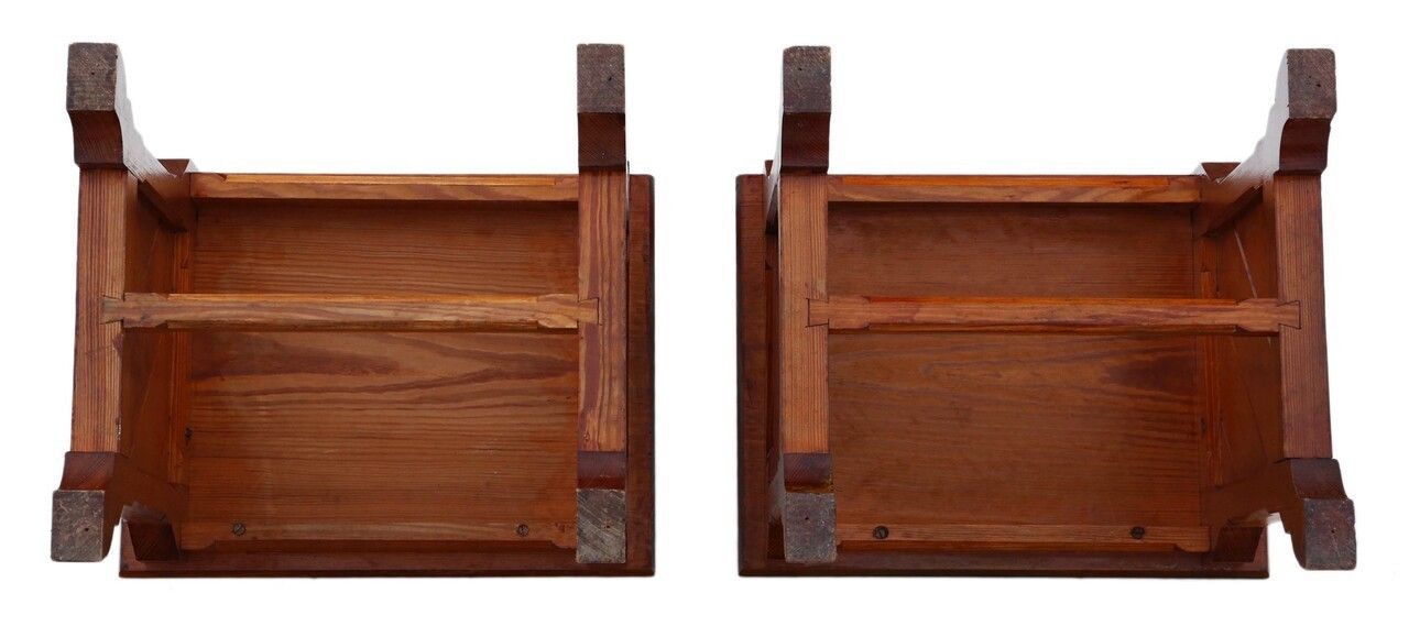 Pair Of Gothic Pitch Pine Throne Side Hall Bedroom Chairs C1900 photo vintage