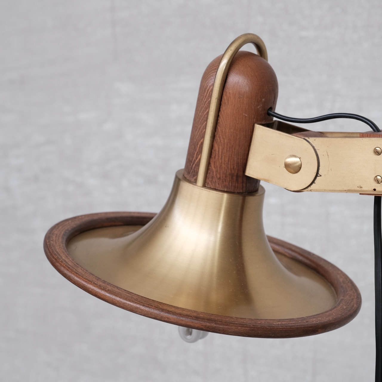Brass And Teak Mid Century French Floor Lamp photo vinterior