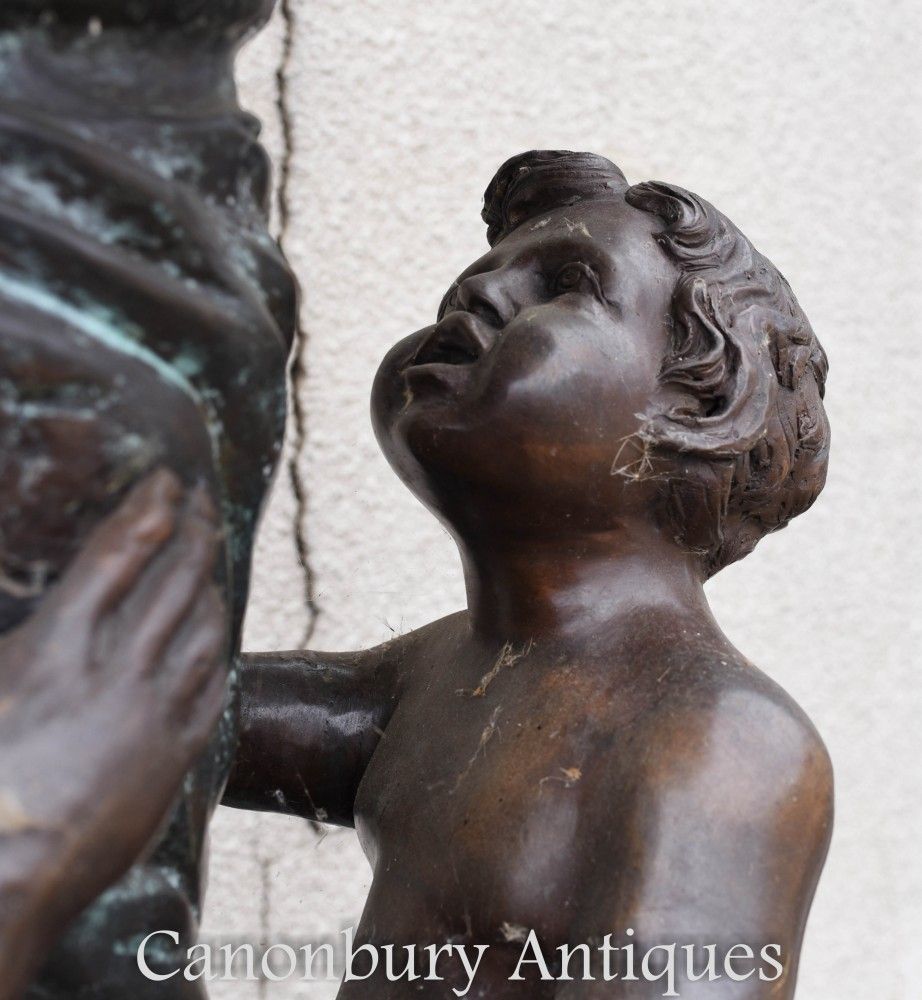 Bronze Cherub Fountain   Classical French Verdis Gris Swan Tiered Base photo vintage