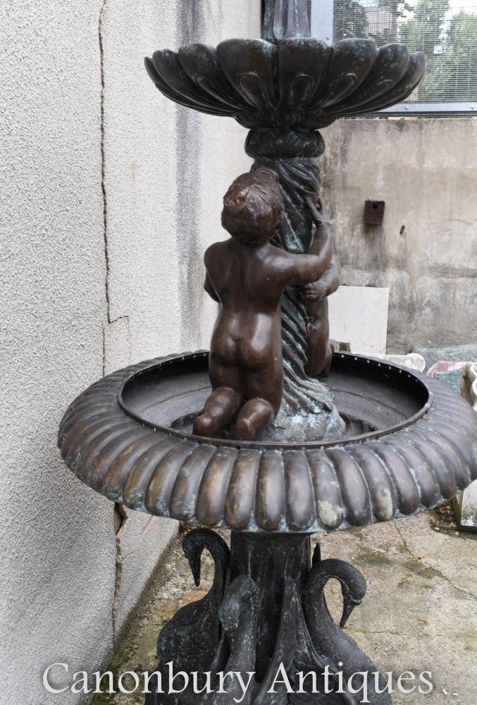 6500.0 Bronze Cherub Fountain   Classical French Verdis Gris Swan Tiered Base photo