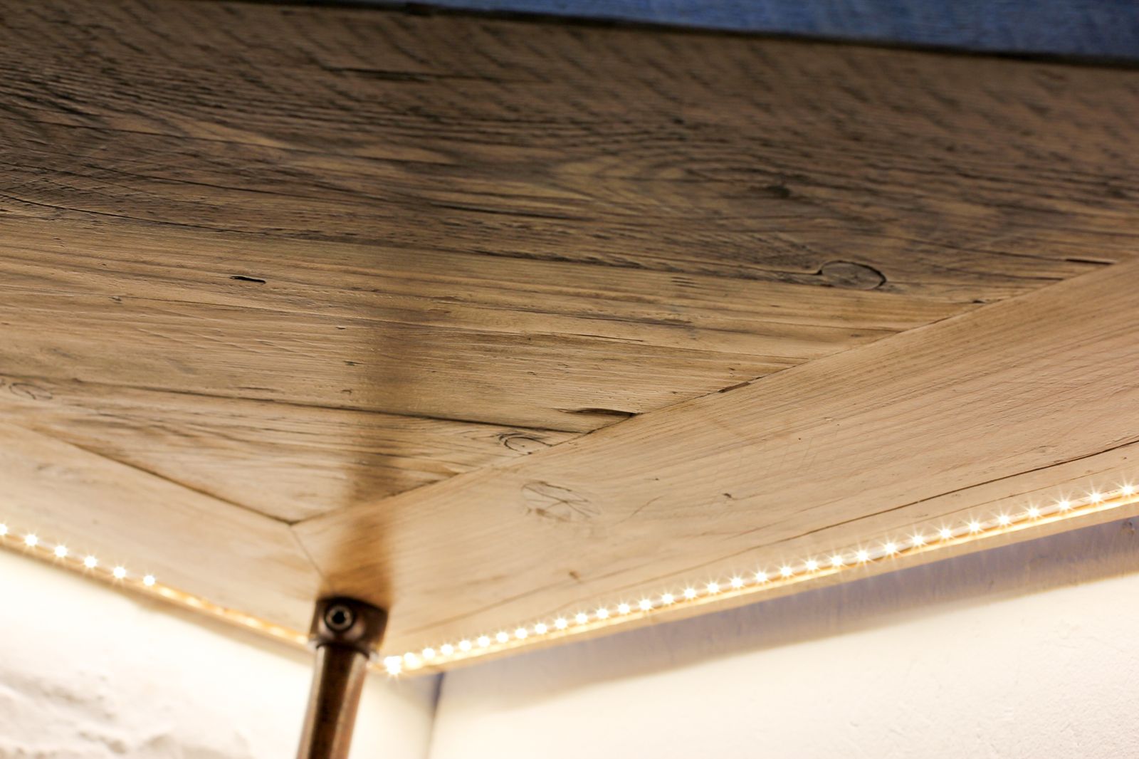 Mc Leod Reclaimed Scaffolding, Steel Pipe Industrial Corner Desk & Led Lit Shelves With Sliding Doors photo buy