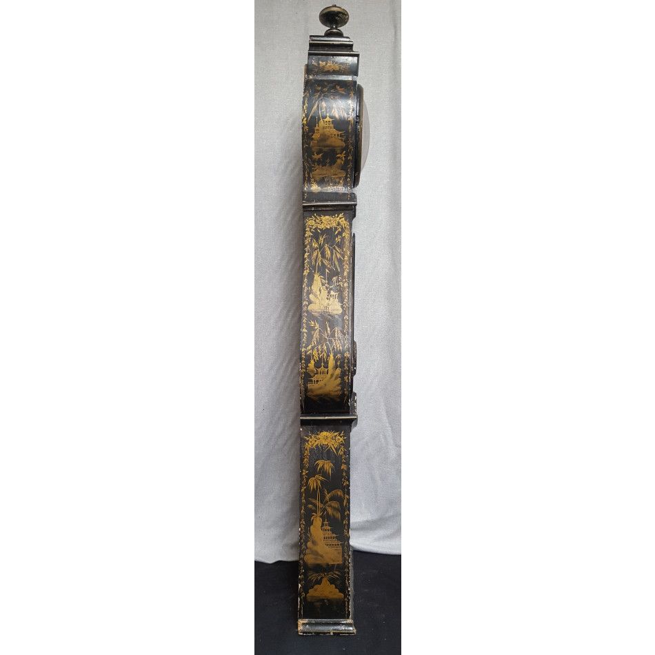 Chinoiserie Swedish Mora Clock Handpainted Black Gold Detailing Urn Crown photo furniture