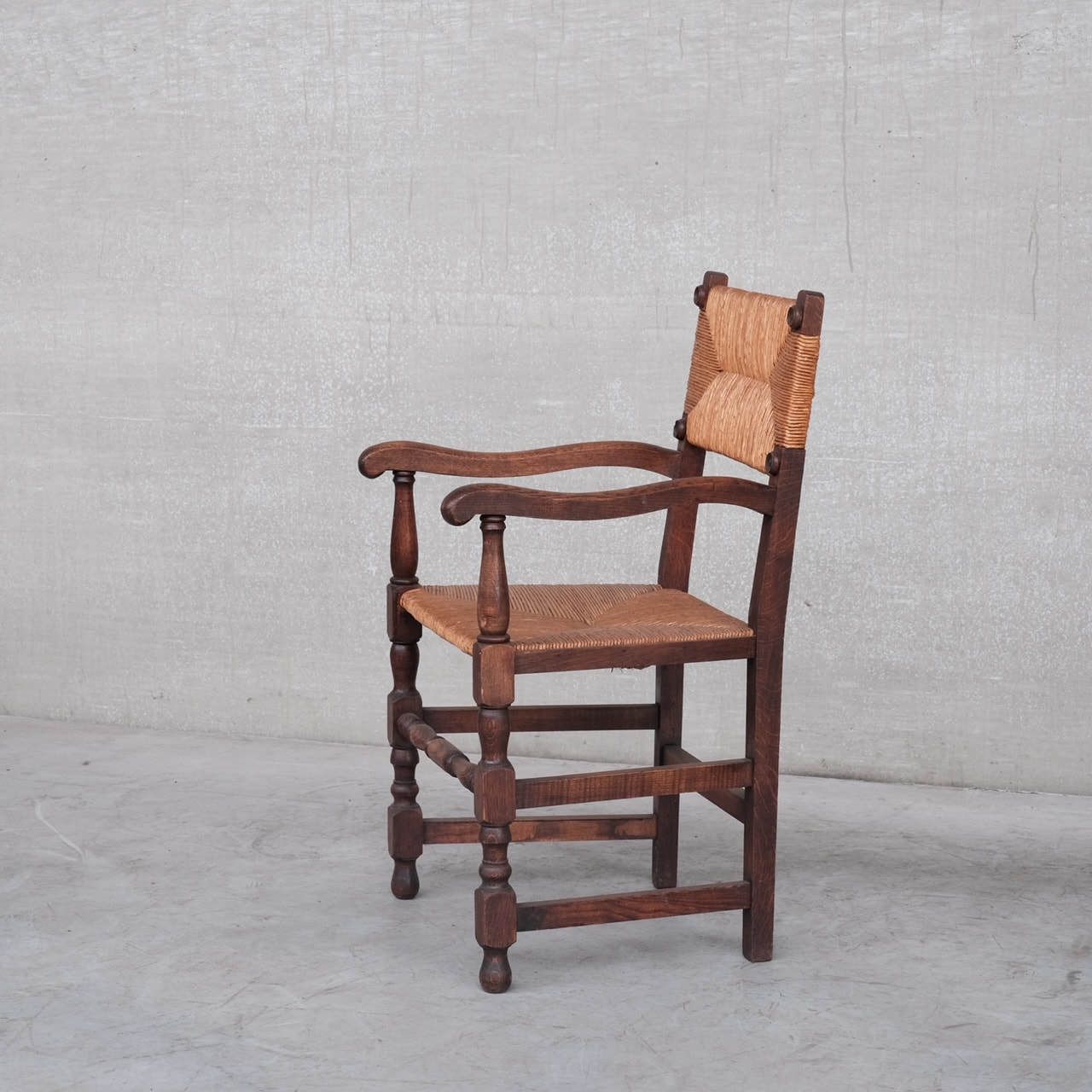 Pair Of Mid Century Oak And Rush French Armchairs photo furniture