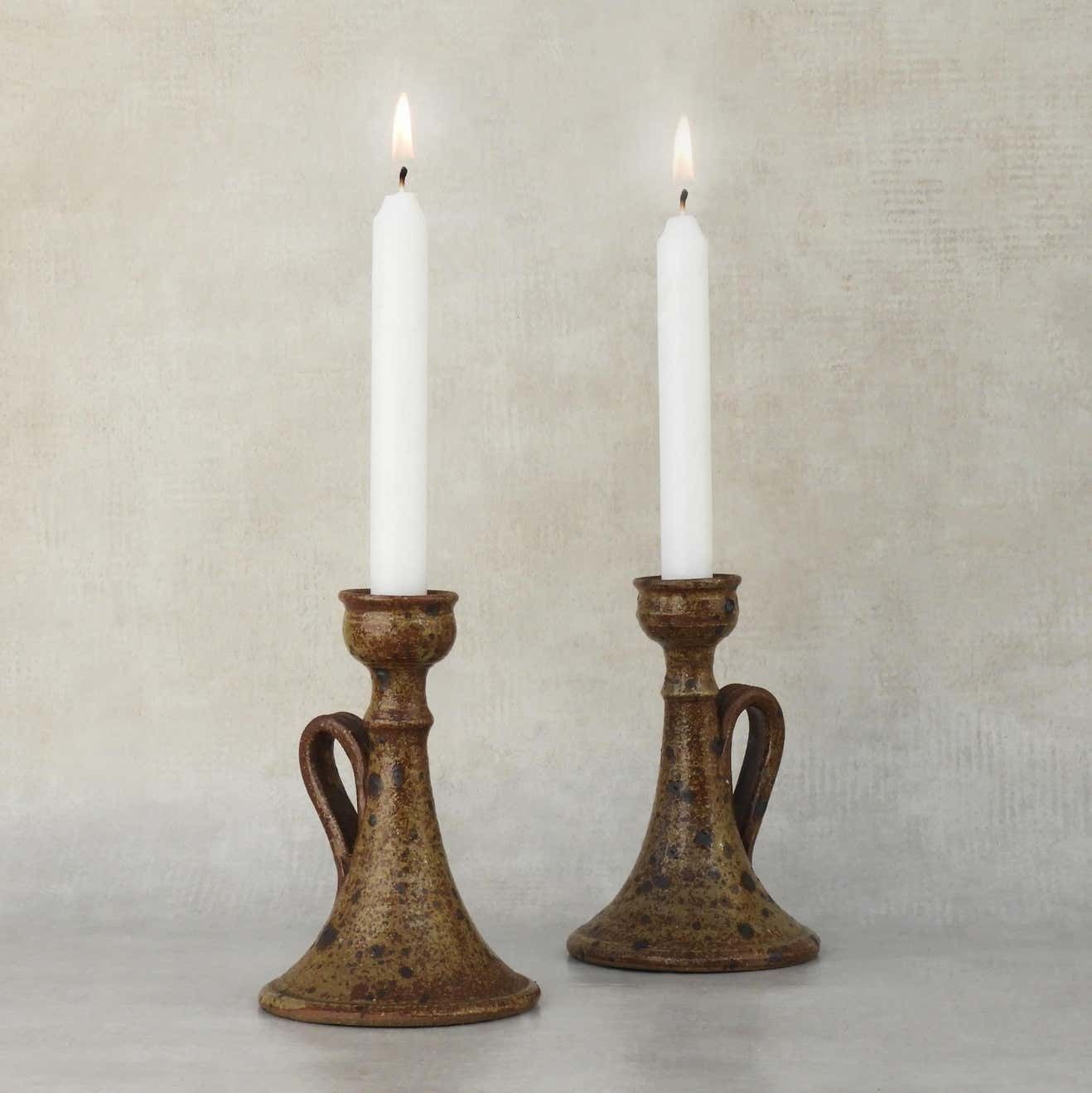 Pair Of Organic Ironstone Candle Holders 1960s French Studio Pottery photo furniture