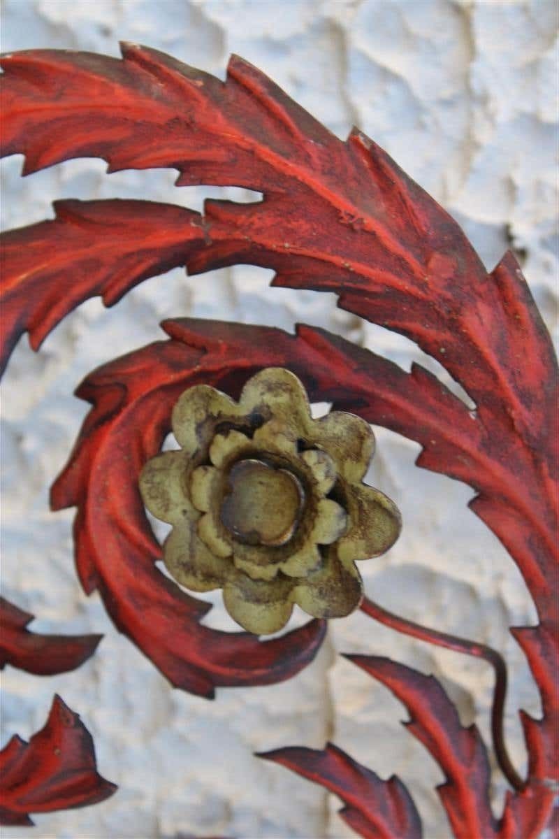 Large Decorative Floral Applique Of 1930 Italian In Red Lacquer With Flowers And photo buy