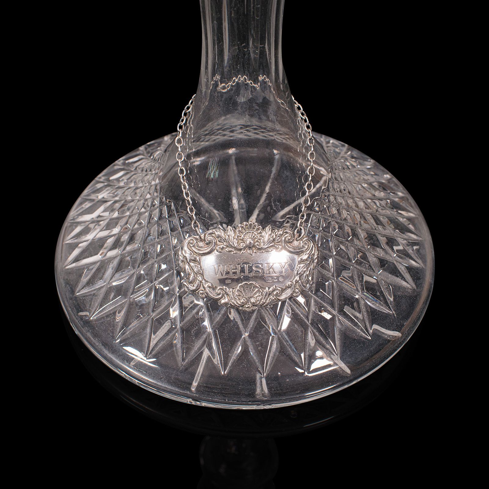 Pair Of Vintage Decanters, English Glass, Spirit Vessel, Silver Labels, Hallmark photo Home Decor
