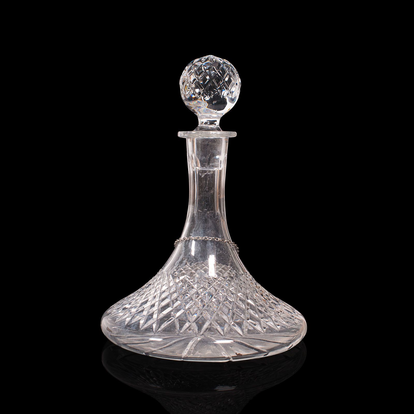 Pair Of Vintage Decanters, English Glass, Spirit Vessel, Silver Labels, Hallmark photo buy