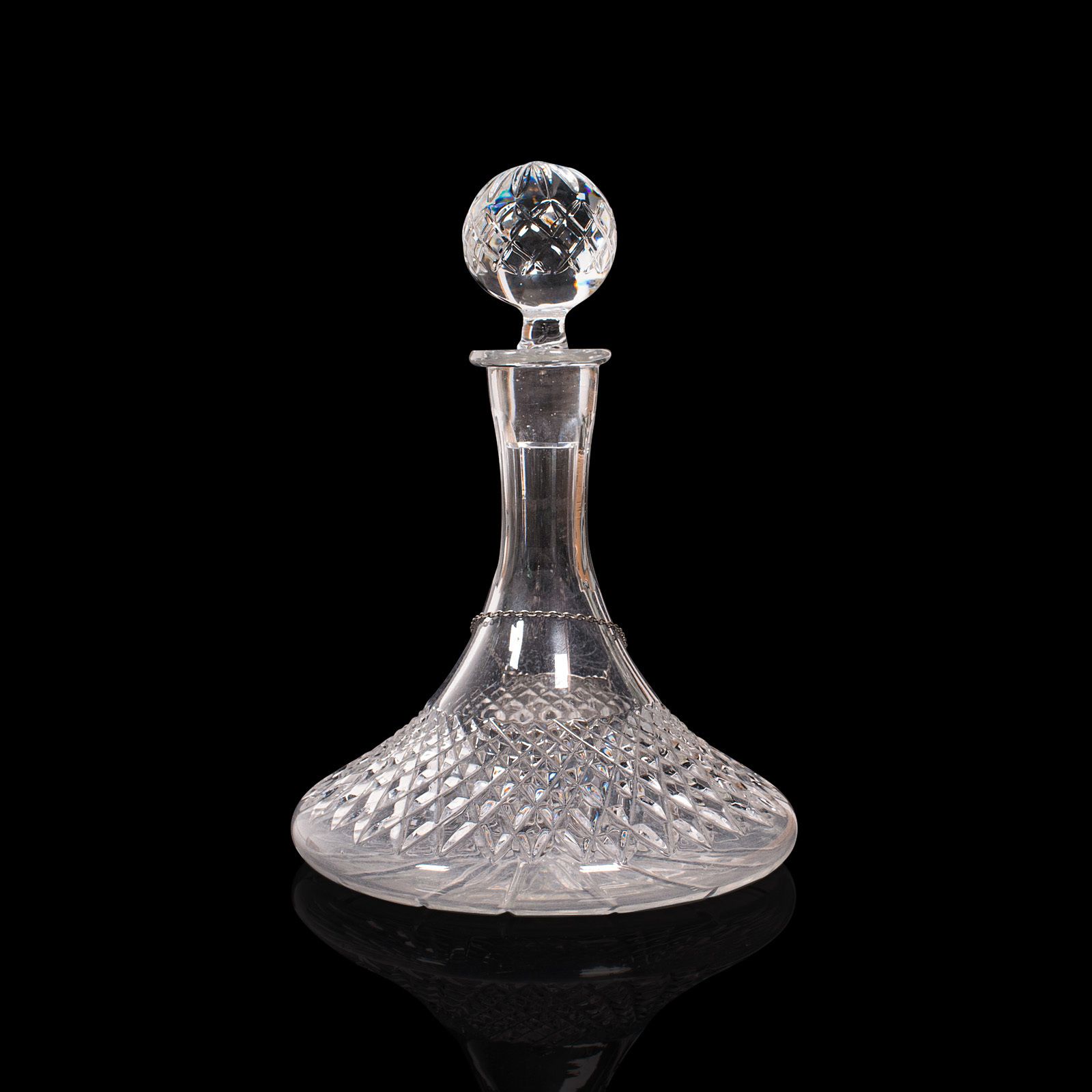 Pair Of Vintage Decanters, English Glass, Spirit Vessel, Silver Labels, Hallmark photo vintage