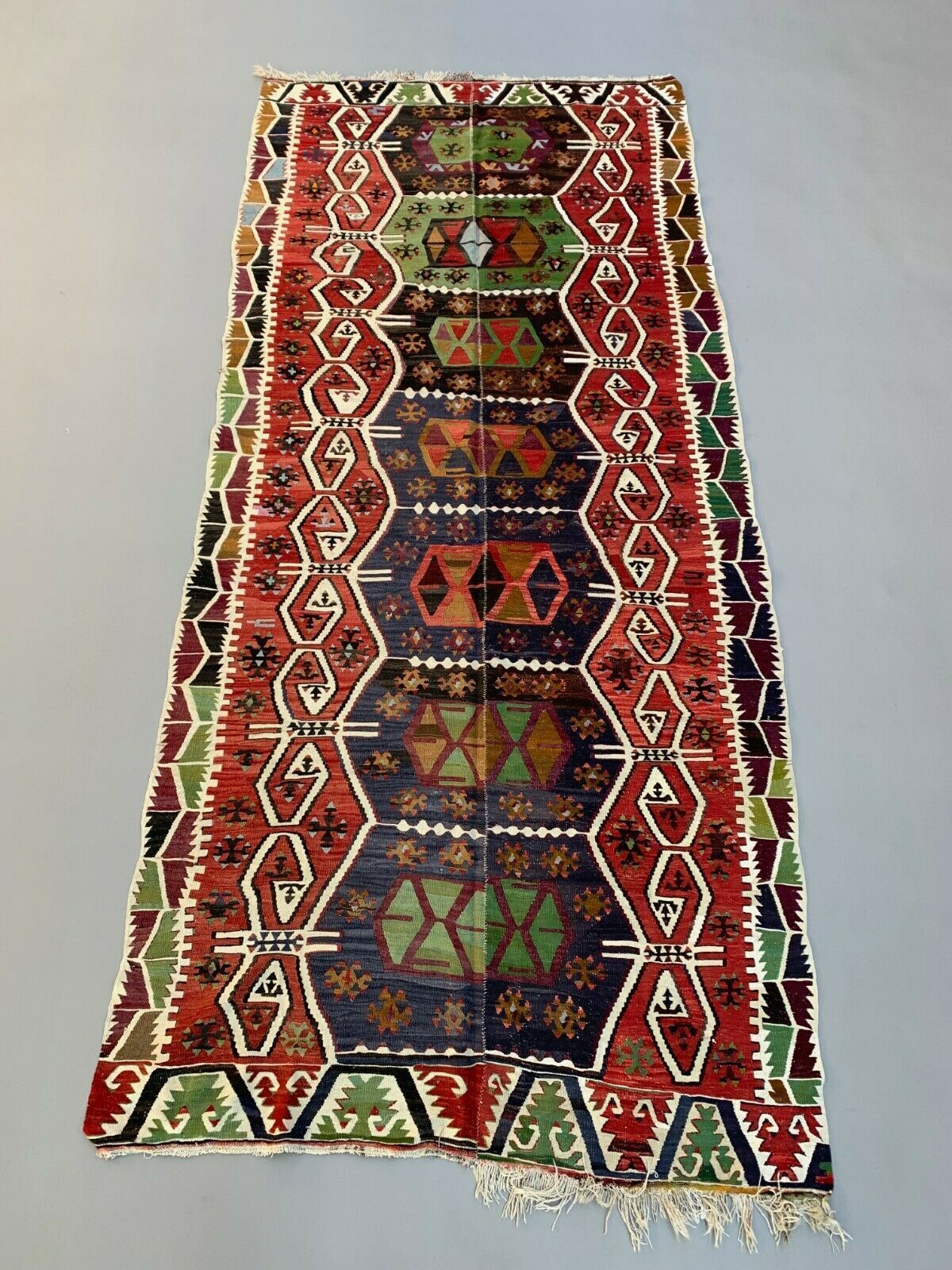 Vintage Turkish Kilim 348x154 Cm Wool Kelim Rug Large Red, Black, Green photo furniture