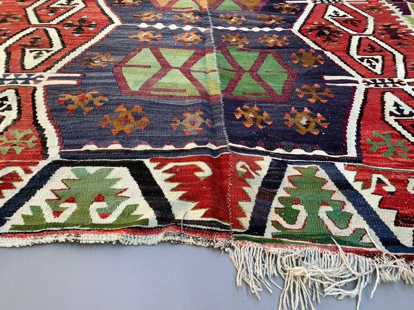 Vintage Turkish Kilim 348x154 Cm Wool Kelim Rug Large Red, Black, Green photo buy