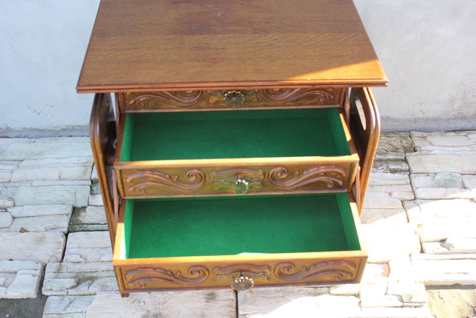 Carved Wood Sewing Cabinet With Accordion Drawers Portable Furniture photo vinterior