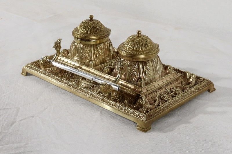Inkwell In Gilded Bronze, In The Renaissance Style   Late 19th Century photo for sale