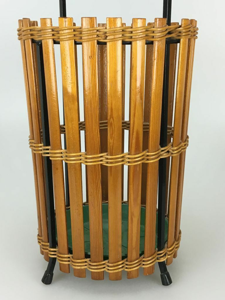 60s 70s Umbrella Stand Umbrella Holder Wood Metal Mid Century Design 60s photo Home Decor