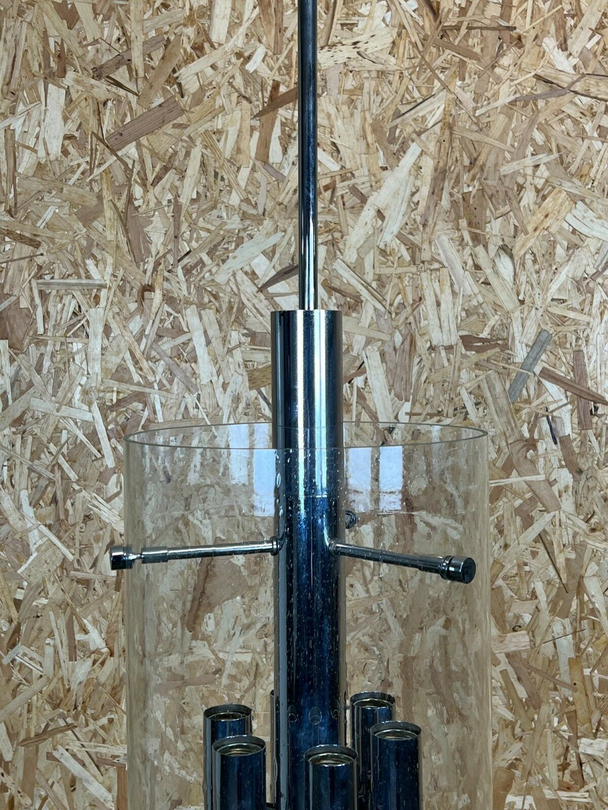photo for sale 60s 70s Chandelier Huge Chandelier Pendant Lamp Limburg Glass & Chrome Design