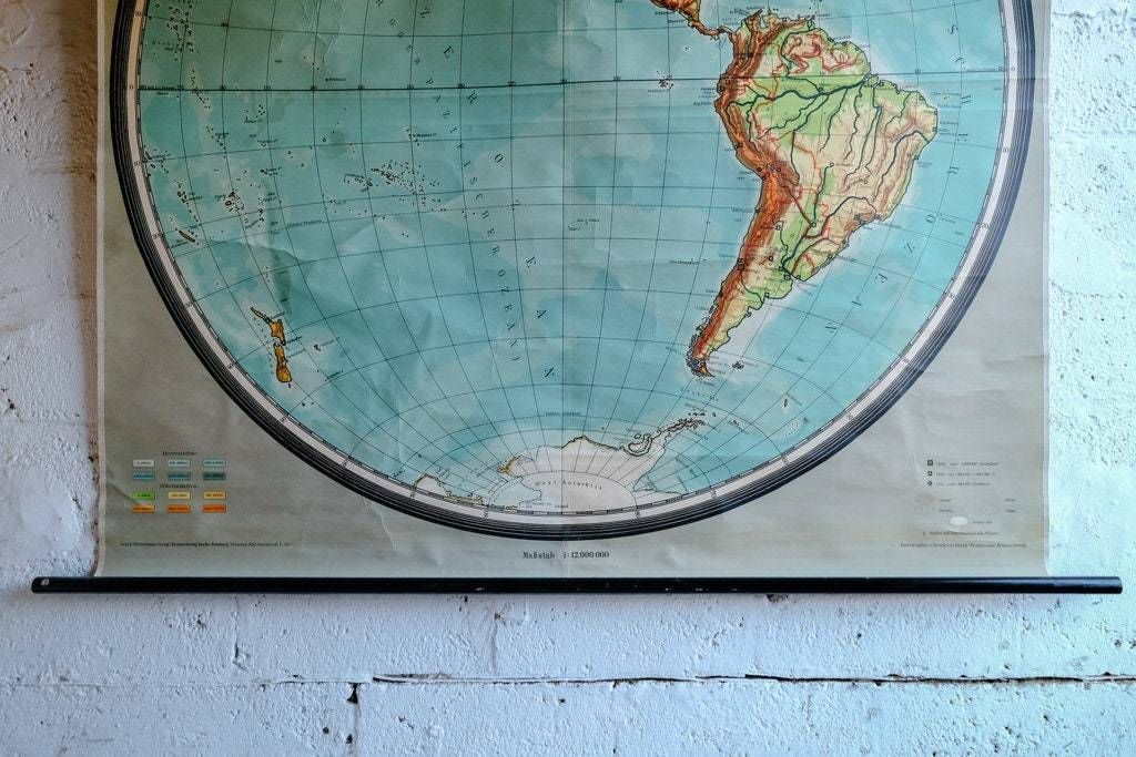 Original Huge Large Vintage Mid Century Mcm German Educational School Wall Chart Western Hemisphere Map Beautiful Westermann photo Art