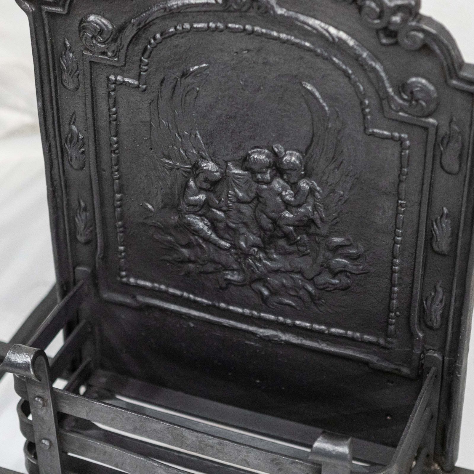 Antique Ornate Fire Basket Grate & Andiron Set photo vinterior
