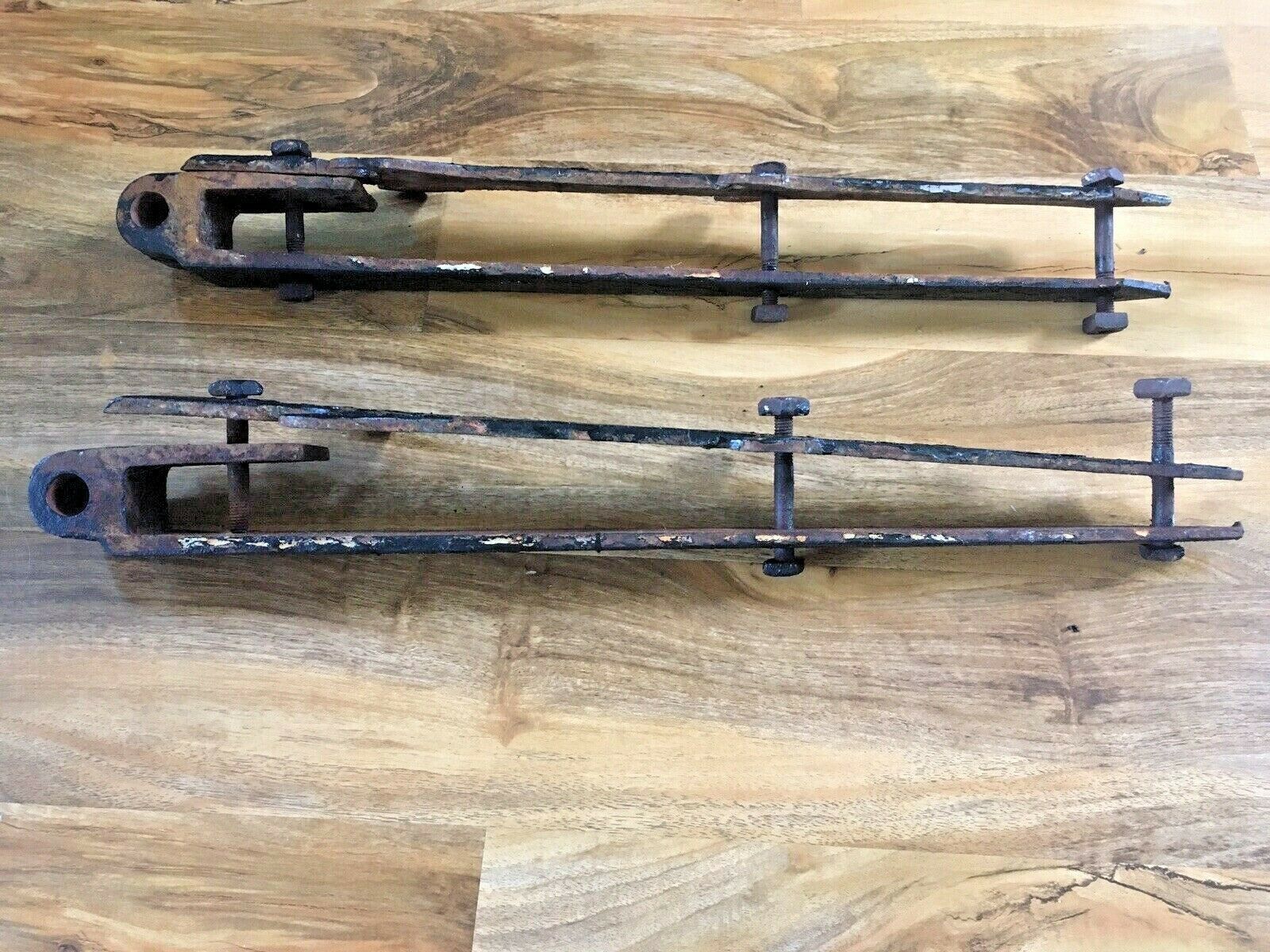 Huge Pair Of 2ft Antique Iron Art Nouveau Barn Door / Gate Strap Hinge Brackets photo vinterior