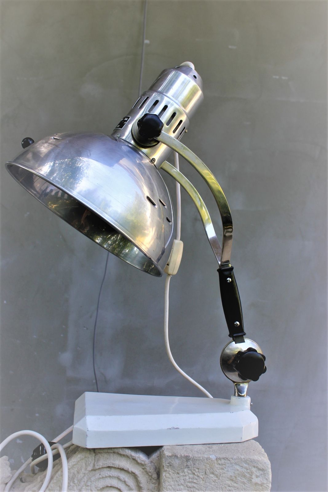 Industrial Table Lamp 70s Light Factory Design Nickel And Steel photo for sale