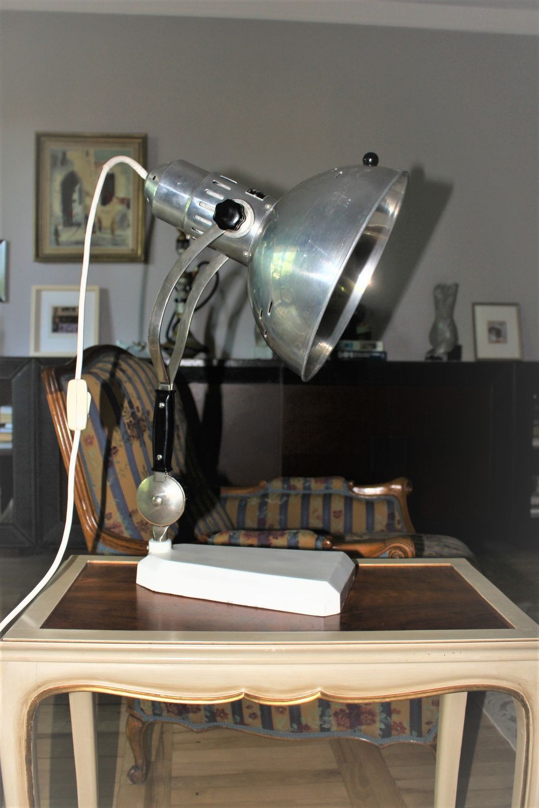 Industrial Table Lamp 70s Light Factory Design Nickel And Steel photo Lighting