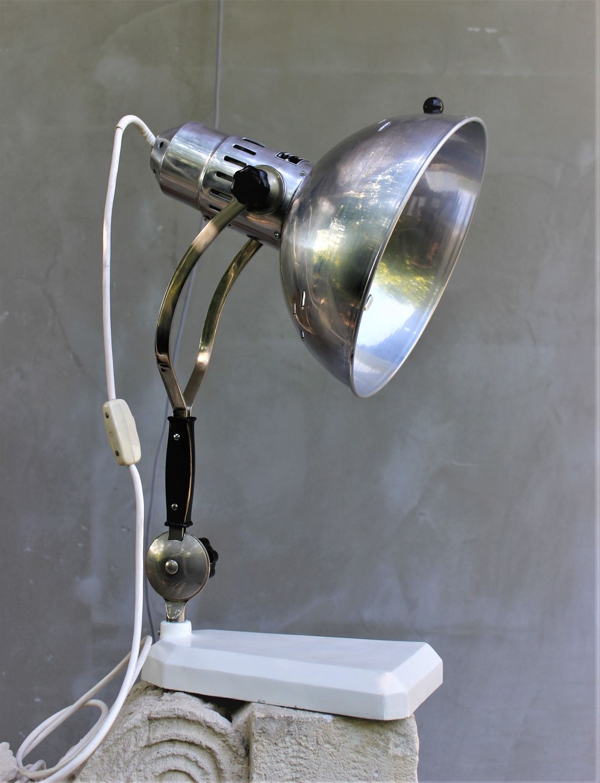 Lighting Industrial Table Lamp 70s Light Factory Design Nickel And Steel photo