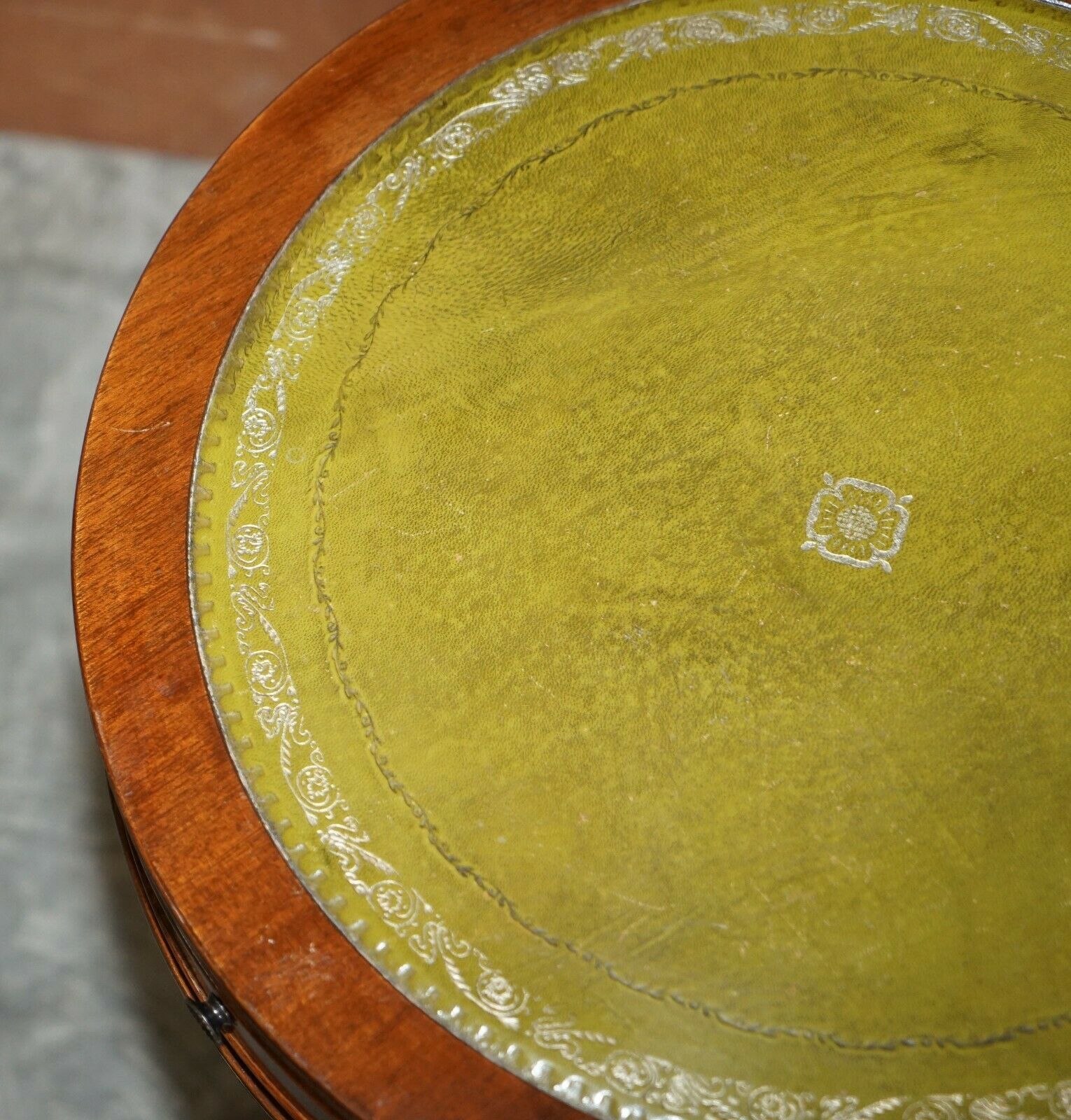 Lovely Regency Vintage Mahogany & Green Leather Twin Drawer Side End Table photo vinterior