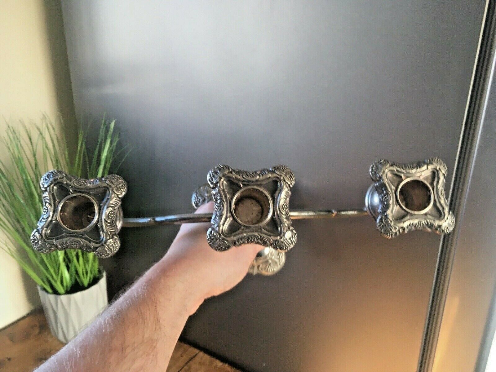 Quality English Silver Plated Leaf And Berry 3 Branch Candle Holder Candelabrum photo vintage