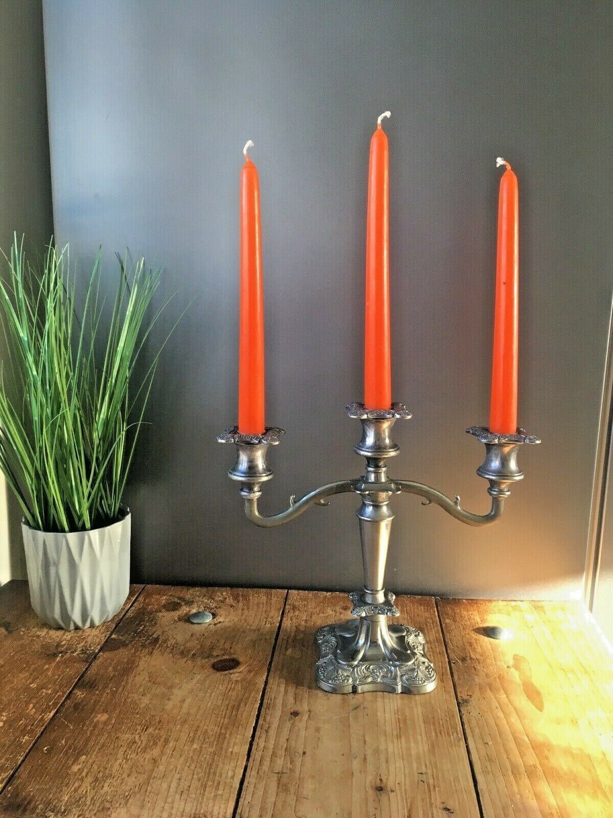 Home Decor Quality English Silver Plated Leaf And Berry 3 Branch Candle Holder Candelabrum photo