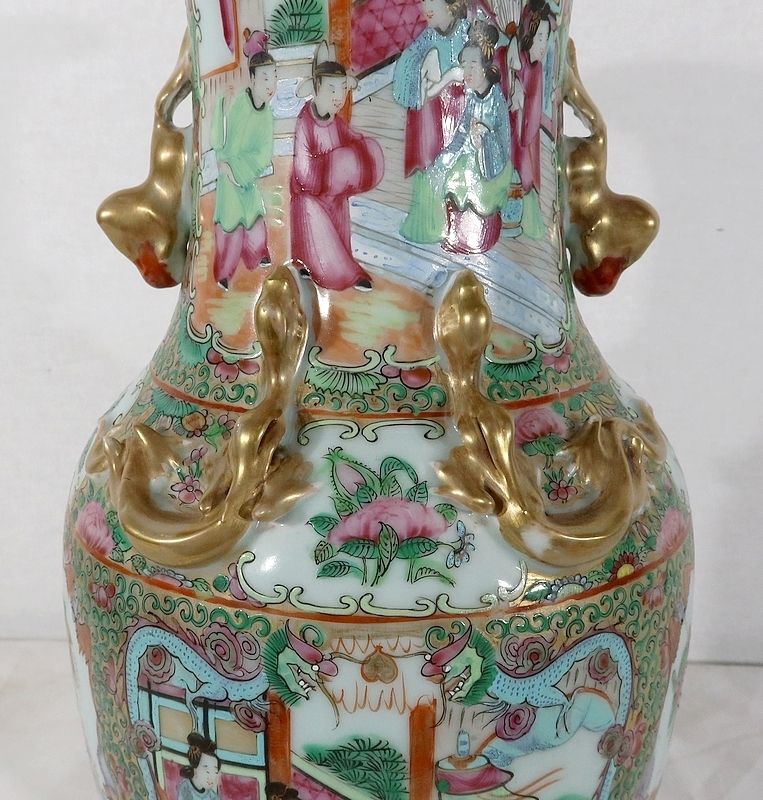 Home Decor Canton Porcelain Vase On Wooden Base, China, 19th Century photo