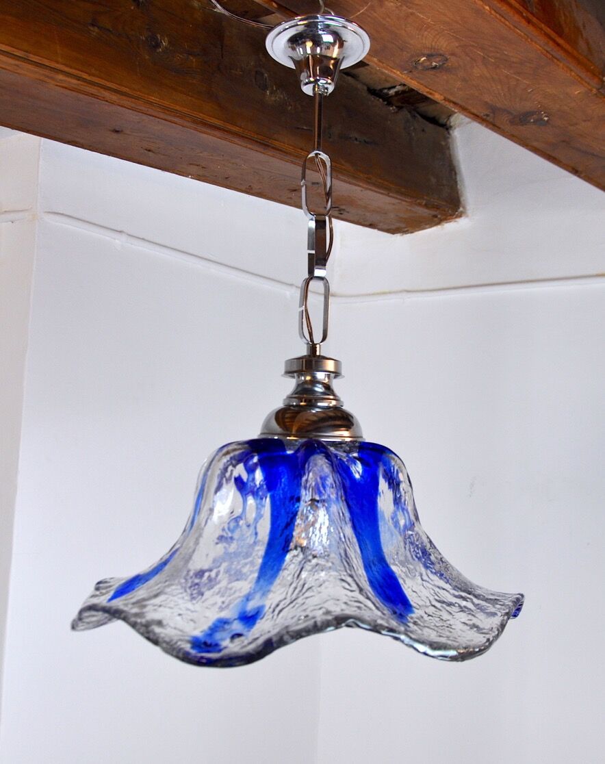 Flower Chandelier Murano Mazzega Blue Glass Italy 1970 photo furniture