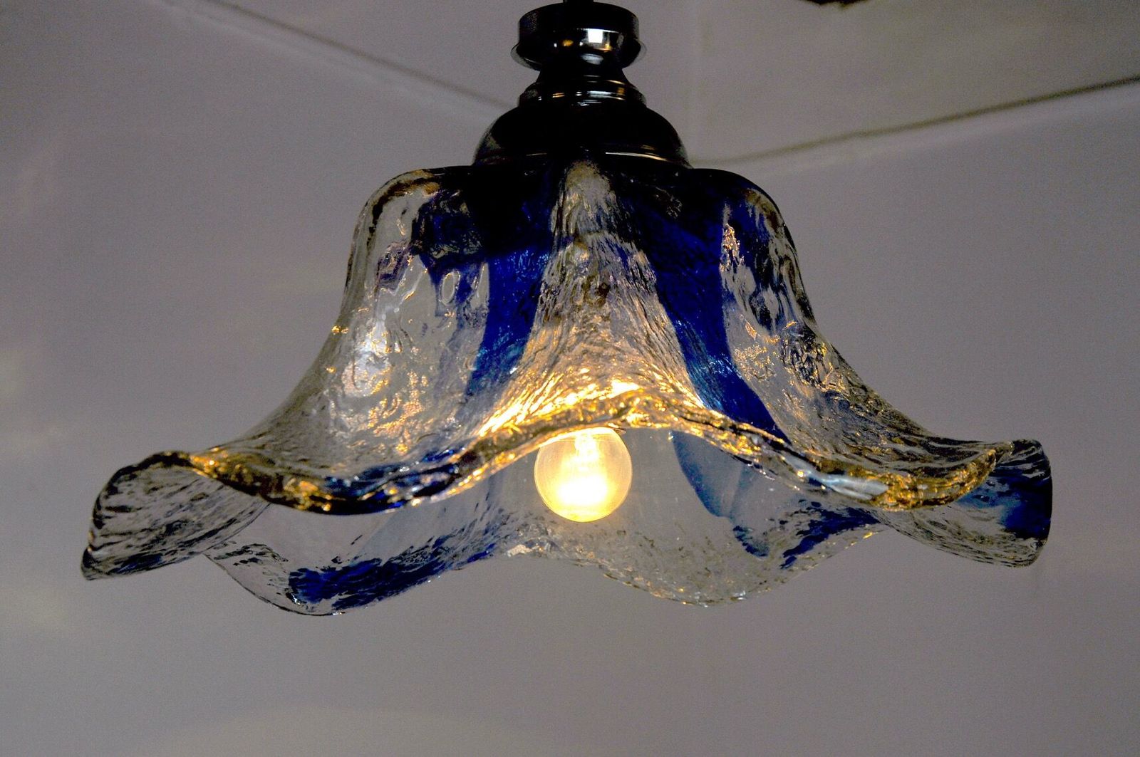 Flower Chandelier Murano Mazzega Blue Glass Italy 1970 photo 1212.0
