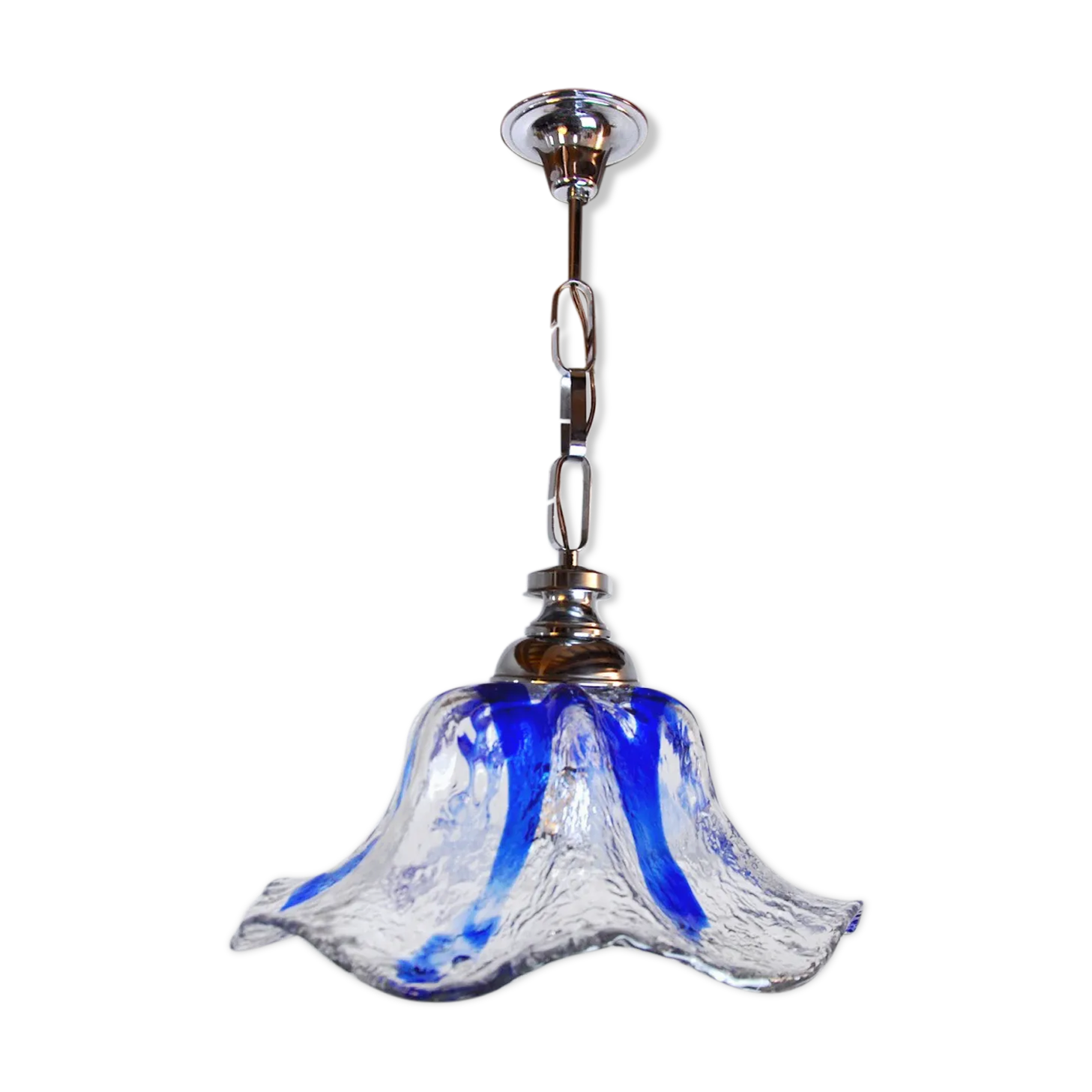 Flower Chandelier Murano Mazzega Blue Glass Italy 1970 photo vintage