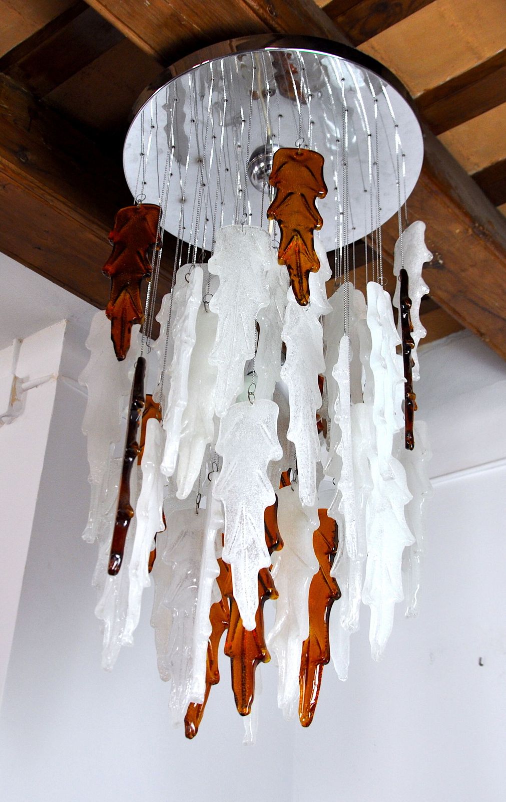Two Tone Waterfall Chandelier Poliarte By Albano Poli Murano 1970 Italy photo for sale
