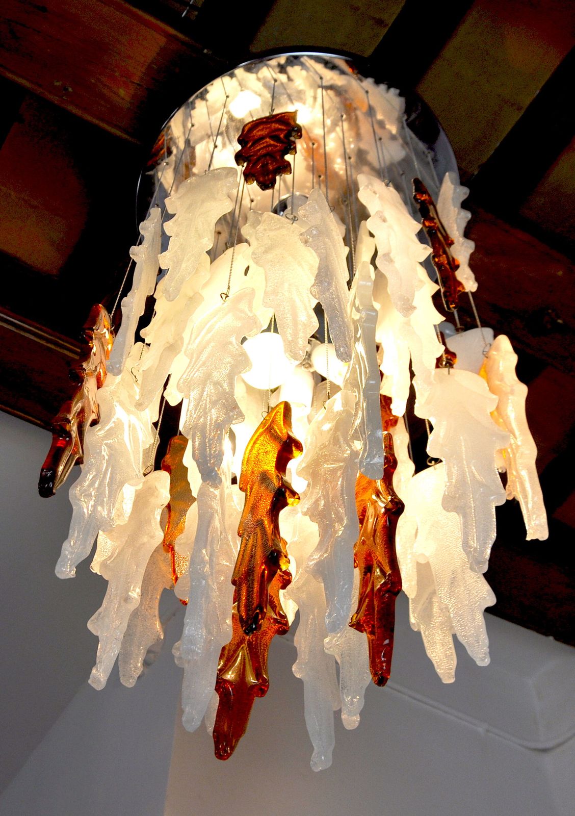 Two Tone Waterfall Chandelier Poliarte By Albano Poli Murano 1970 Italy photo vinterior