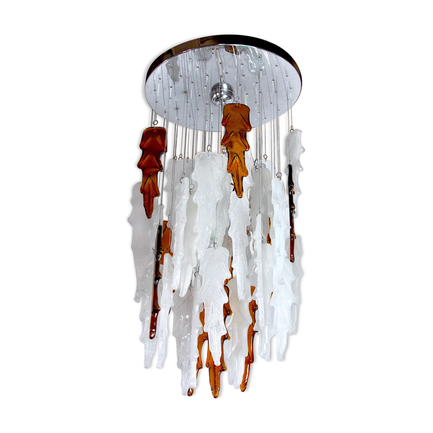 Two Tone Waterfall Chandelier Poliarte By Albano Poli Murano 1970 Italy photo vintage