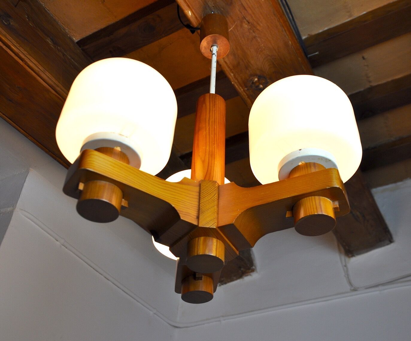 Nordic Chandelier In Wood And Opaline Denmark 1970 photo 936.0