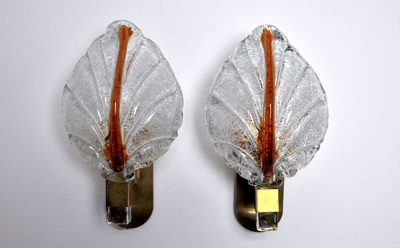 Pair Of Leaf Wall Lamps By Carl Fagerlund Murano Glass Germany 1970 photo furniture