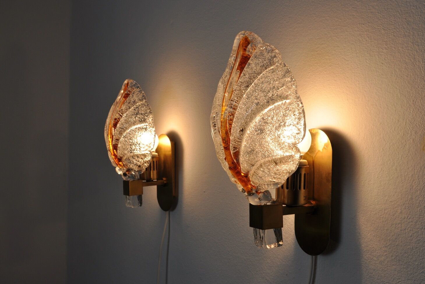 Pair Of Leaf Wall Lamps By Carl Fagerlund Murano Glass Germany 1970 photo Lighting