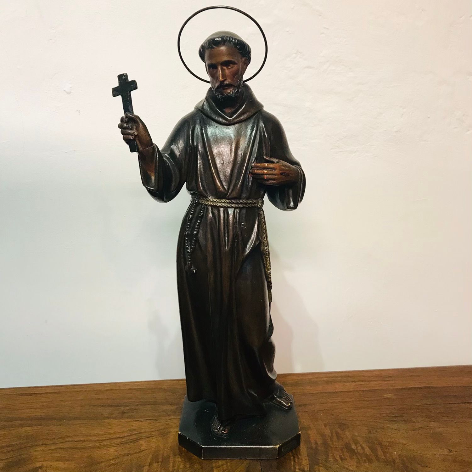 St. Francis Of Assisi Wood And Plaster Statue, Early 20th C.