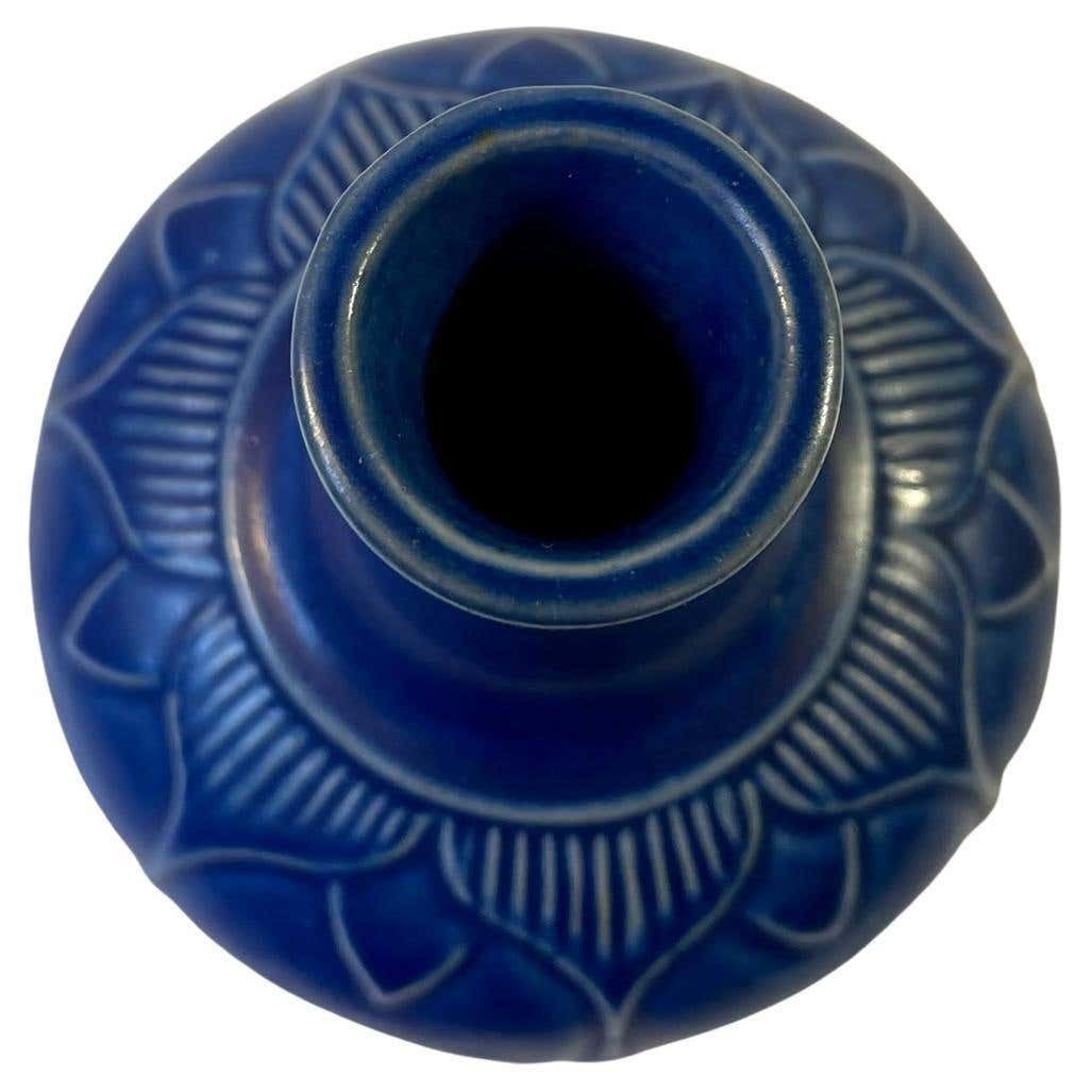 Scandinavian Stoneware Vase With Blue Glaze From Lauritz Hjorth, 1950s