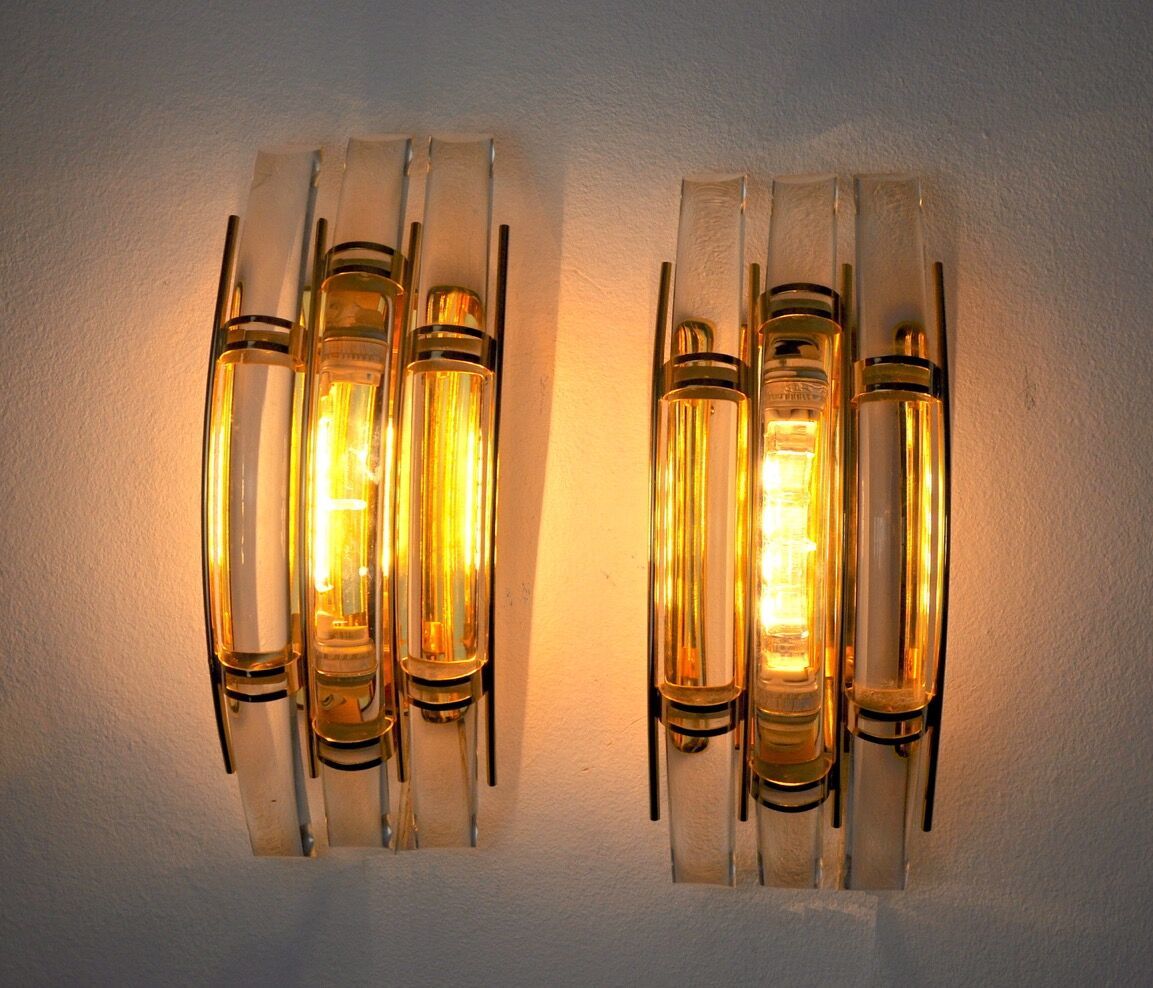 Paired Of Venini Wall Lamps, Murano Glass, Italy, 1970 photo vinterior